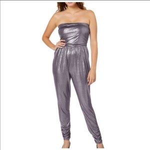 jumpsuit high waisted strapless silver retro taper